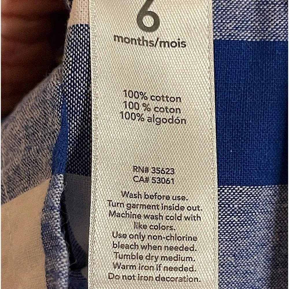 Carter's Blue & White Check Button Front Romper Size 6 Months